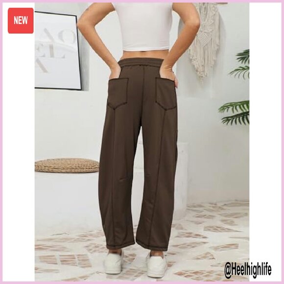 Wide Leg Sweatpants with Drawstring Waist & Pockets - Cotton Blend Lounge Pants - Picture 3 of 8